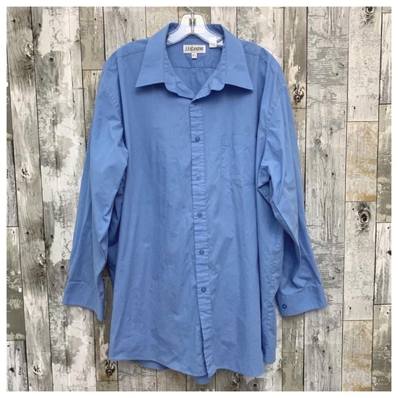#480 Lucasini Sky Blue Button Down Long Sleeve Dressy Casual Shirt Top 18.5 - Picture 1 of 3
